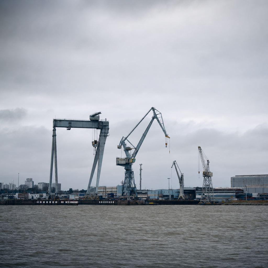 Chantiers de l'Atlantique à Saint-Nazaire — grues industrielles — VTC professionnel Côte de Jade